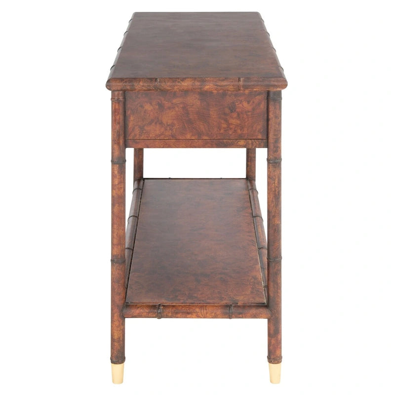 Dark brown/gold double-drawer single-layer console table - 42 inches wide x 15.8 inches long x 29 inches high - 42W x 16D x 29H
