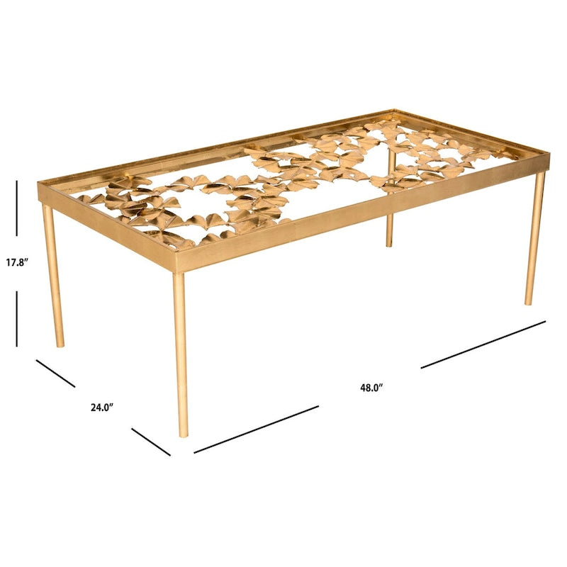 Vintage gold leaf coffee table - 48 x 24 x 17.8 inches - 48 wide x 24 deep x 18 high