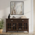 Solid wood 60-inch wide rectangular transition style large sideboard, dark brown
