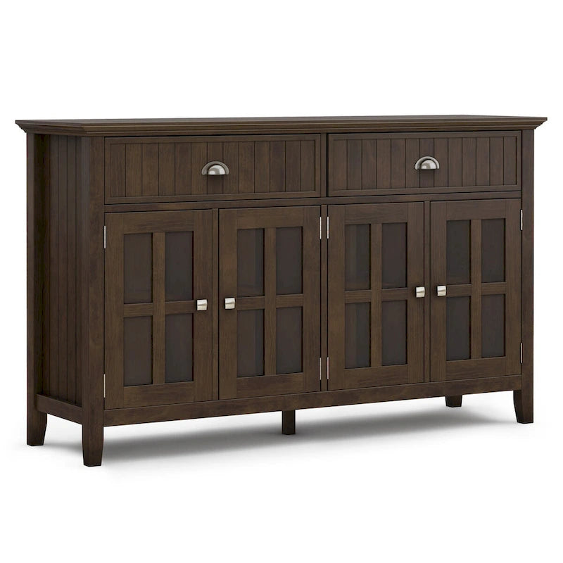 Solid wood 60-inch wide rectangular transition style large sideboard, dark brown