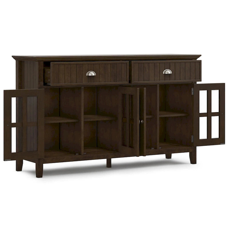 Solid wood 60-inch wide rectangular transition style large sideboard, dark brown