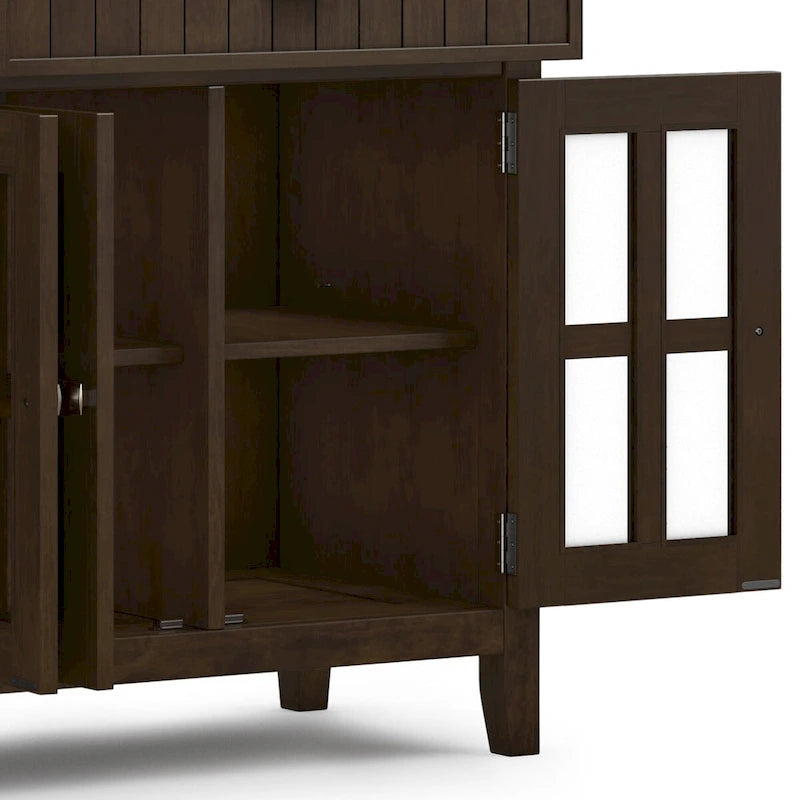 Solid wood 60-inch wide rectangular transition style large sideboard, dark brown