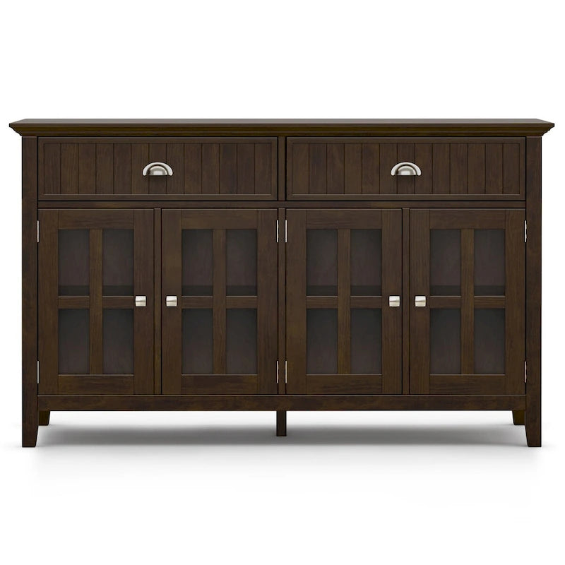 Solid wood 60-inch wide rectangular transition style large sideboard, dark brown