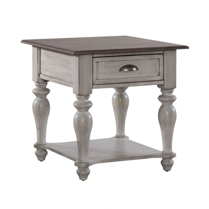 Vintage white and weathered pine drawer side table
