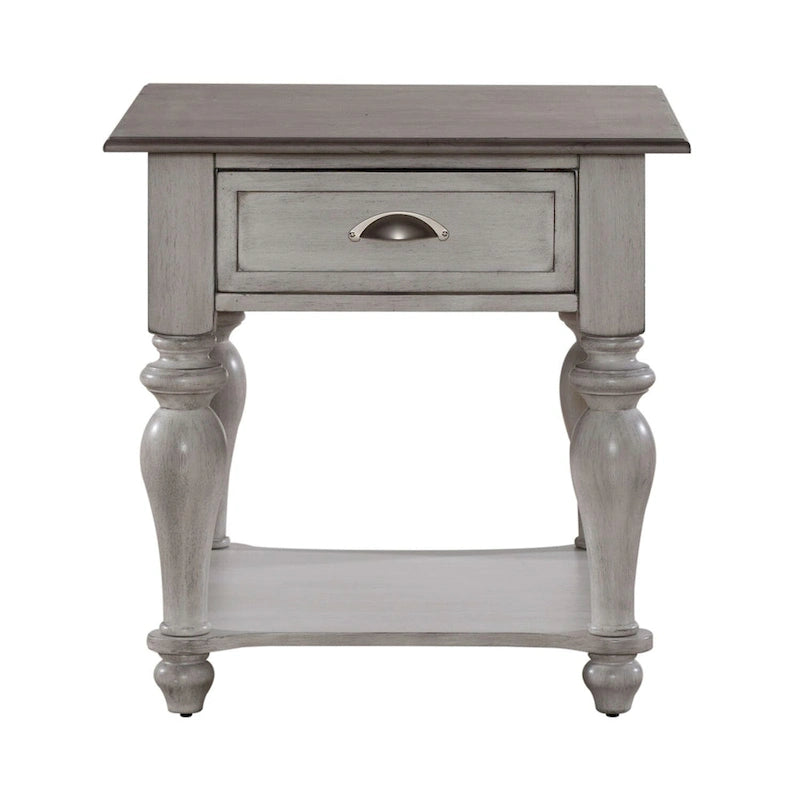 Vintage white and weathered pine drawer side table
