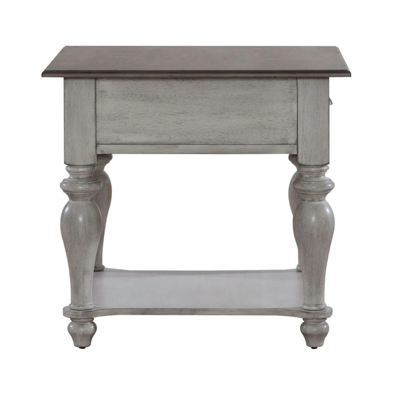 Vintage white and weathered pine drawer side table