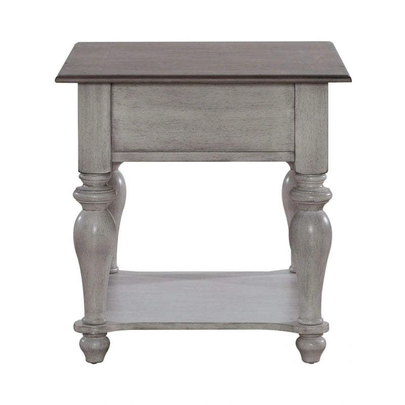 Vintage white and weathered pine drawer side table