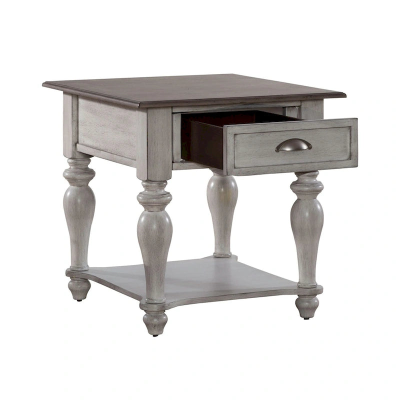 Vintage white and weathered pine drawer side table