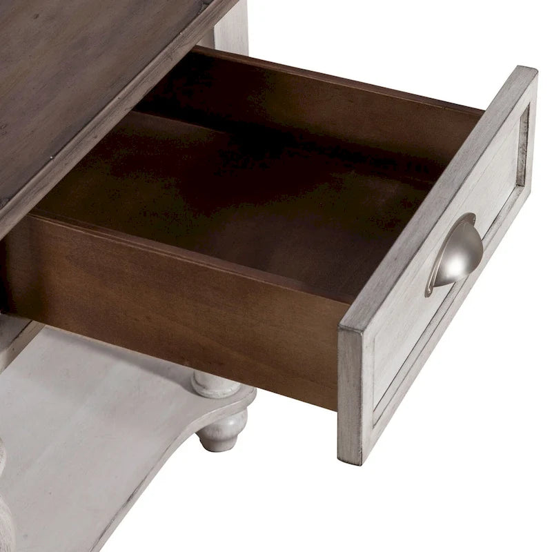 Vintage white and weathered pine drawer side table